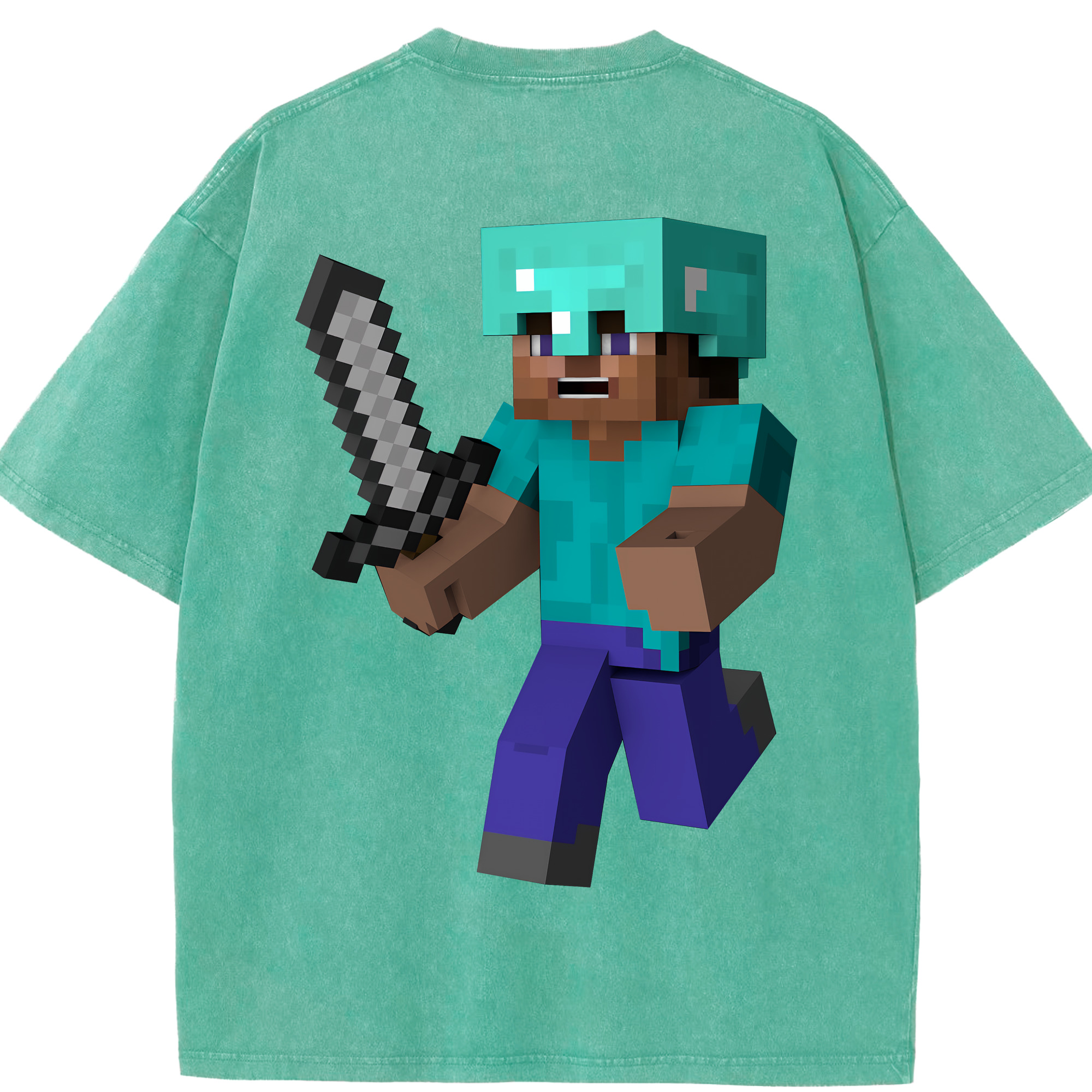 （画像用） マインクラフト ブロックの世界 Minecraft MC Block world 綿100% ヴィンテージ風 半袖Tシャツ（背面プリント）